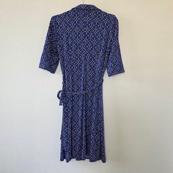 Laundry by Shelli Segal Blue Geometric Shirt Dress Belted Women Size 10 Classic - Picture 8 of 13